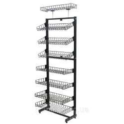 Стелаж прикасовий з корзинами, односторонній на 60см. (графітовий)