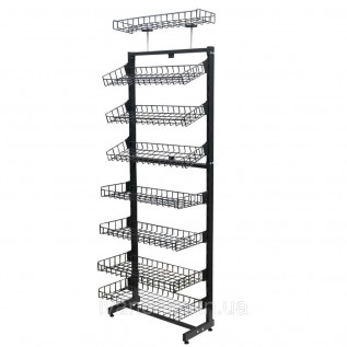 Стелаж прикасовий  з корзинами, односторонній на 60см. (графітовий)
